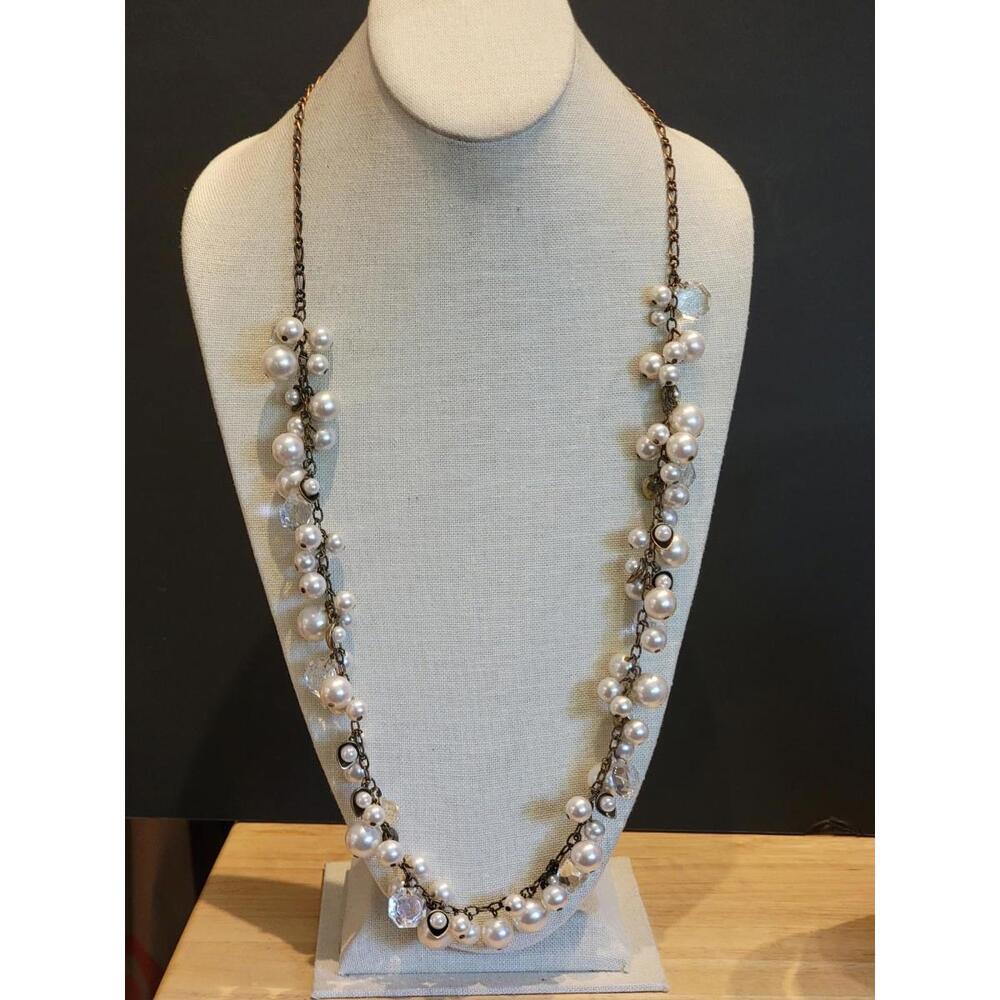 Chloe + Isabel Faux Pearl & Glass Crystal Bead Fashion Necklace Designer Signed